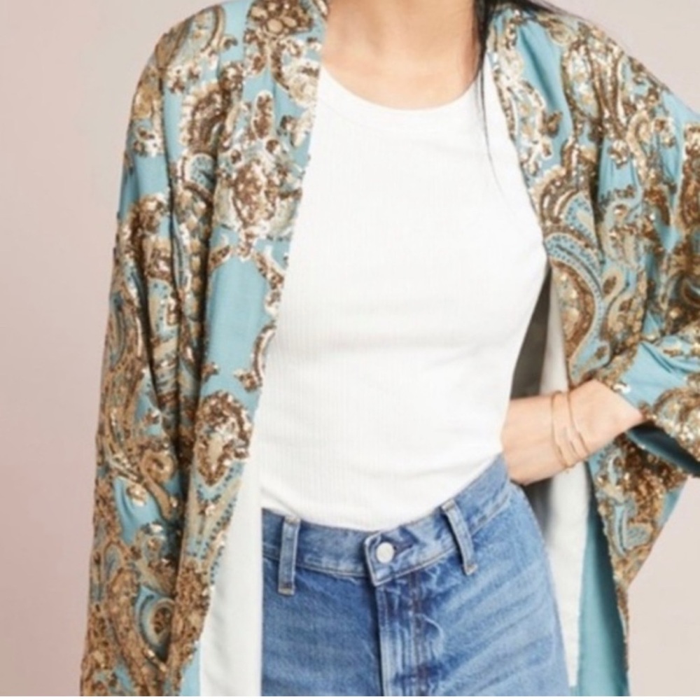 NWT Anthropologie Glittering Gold
Sequined Kimono